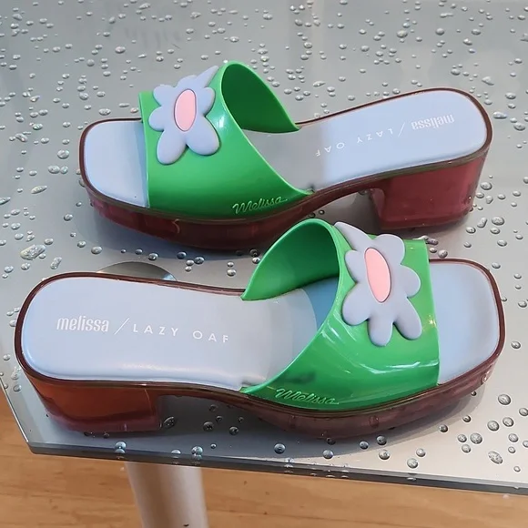 Melissa Lazy Oaf Green and Blue Floral Mules - Picture 3 of 4